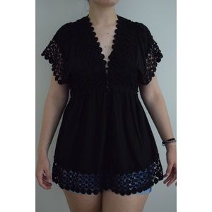 Black Gracia Fashion Lace Embroidered Tunic
